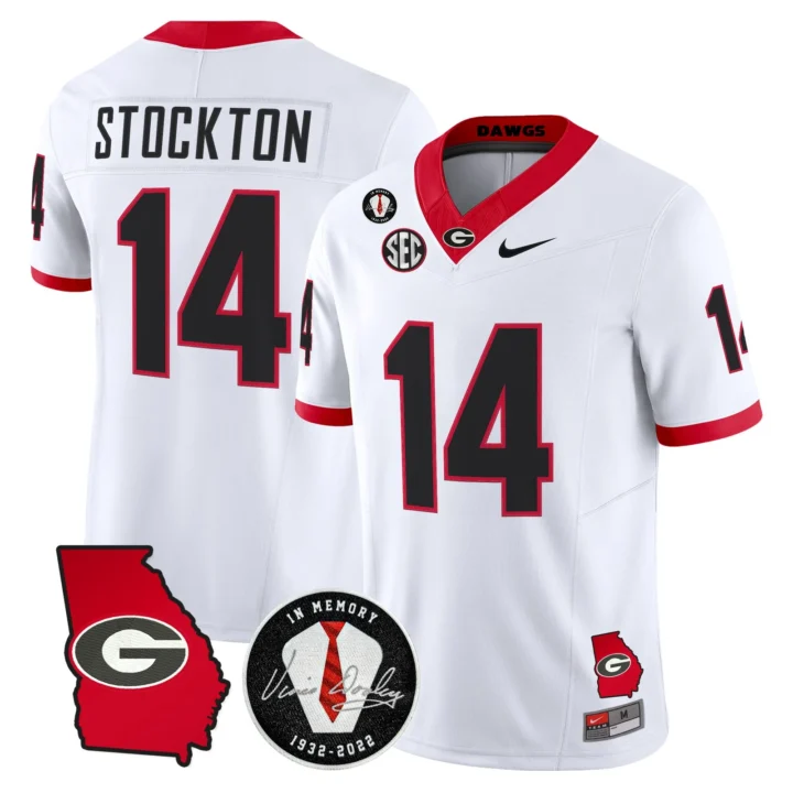 Men's Georgia Bulldogs 14 Stockton Jersey - White 1