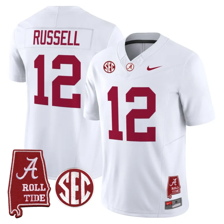 Men's Alabama Crimson Tide 12 Russell Jersey - White 1