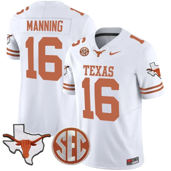 Men's Texas Longhorns 16 Manning Jersey - White 1